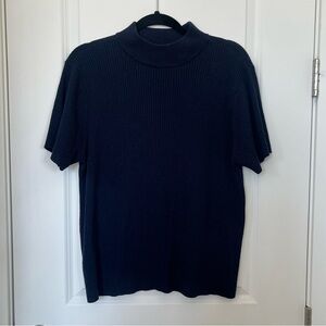 Ribbed Short Sleeve Mock Neck Top - Navy
